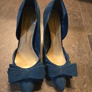 Chinese Laundry Teal Suede Bow Heels